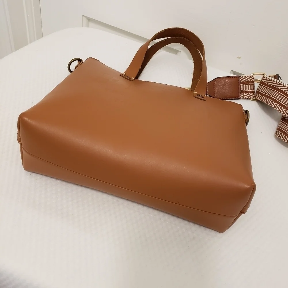 FEED Projects 50 Medium Sized Leather Satchel, Zip Close, Russet In Color